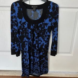 INC International Concepts Blue & Black Floral Scoop Neck Dress/Tunic